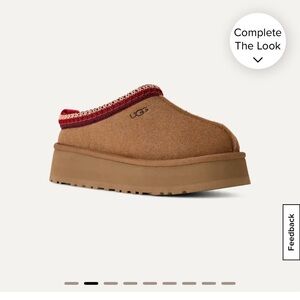 UGG Tazz Platform Slippers Tan with Red Accent